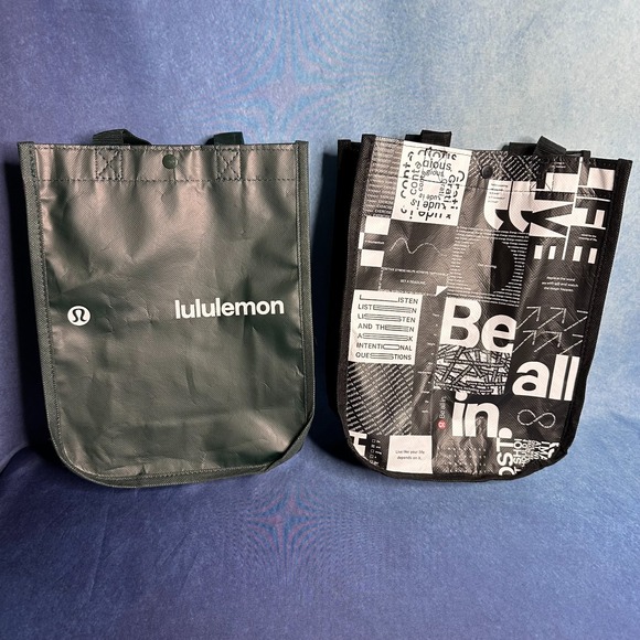 lululemon athletica Handbags - Lululemon Lot of 2 Small Reusable Shopping Tote Bags Forest Green & Be All Print